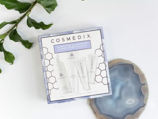 Cosmedix Skincare Clarifying and Cleansing Kit with Clarify cleanser, Clarity clarifying serum, Clear cleansing mask, and Shineless oil-free moisturizer