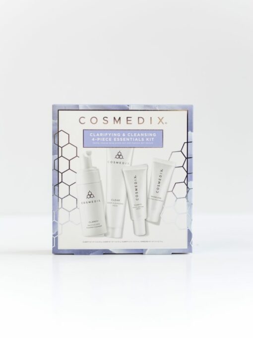Cosmedix Skincare Clarifying and Cleansing Kit with Clarify cleanser, Clarity clarifying serum, Clear cleansing mask, and Shineless oil-free moisturizer