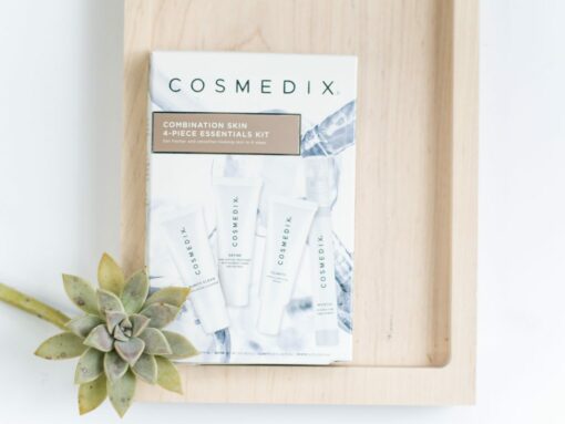 Cosmedix Skincare Combination Skin 4-Piece Essentials Kit with Purity Clean cleanser, Define resurfacing cream, Clarity blemish serum, and Mystic hydration mist