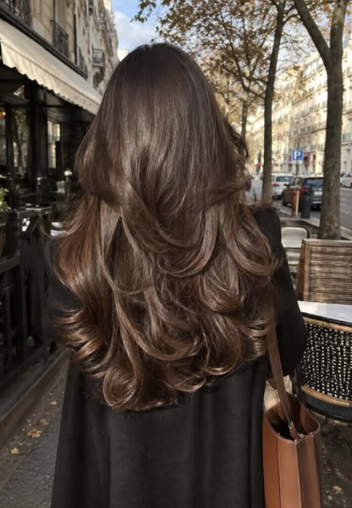 Voluminous Y2K 2000s-inspired bouncy blowout with long internal layers at Changes Salon in Walnut Creek.